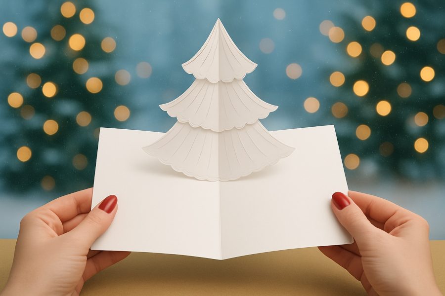 2d karte mit einem weihnachtsbaum