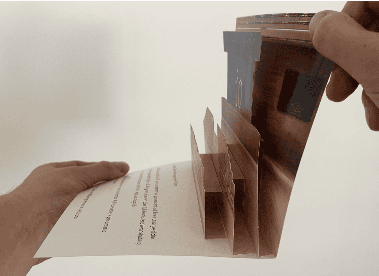 Precision die cut structure used in popup invitation card design